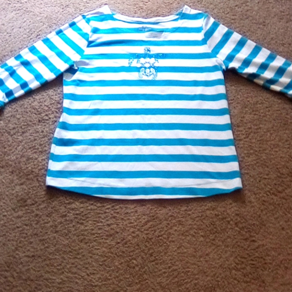 Palm Grove Crew Neck Casual Stripes Women Jeans Blouse Top